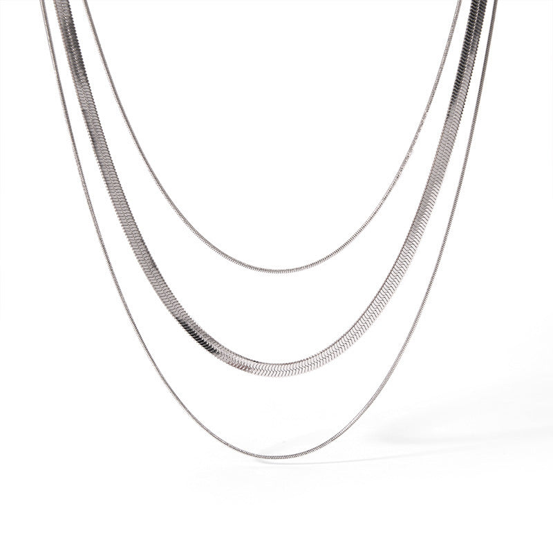 Three-Tier Layered Snake Bone Chain Necklace